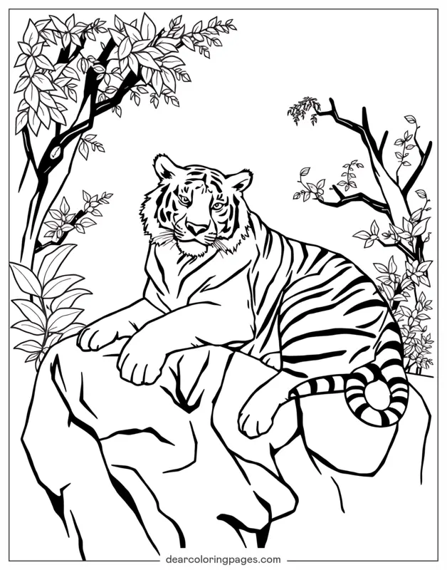 Tiger Coloring Page - Tiger on Rock