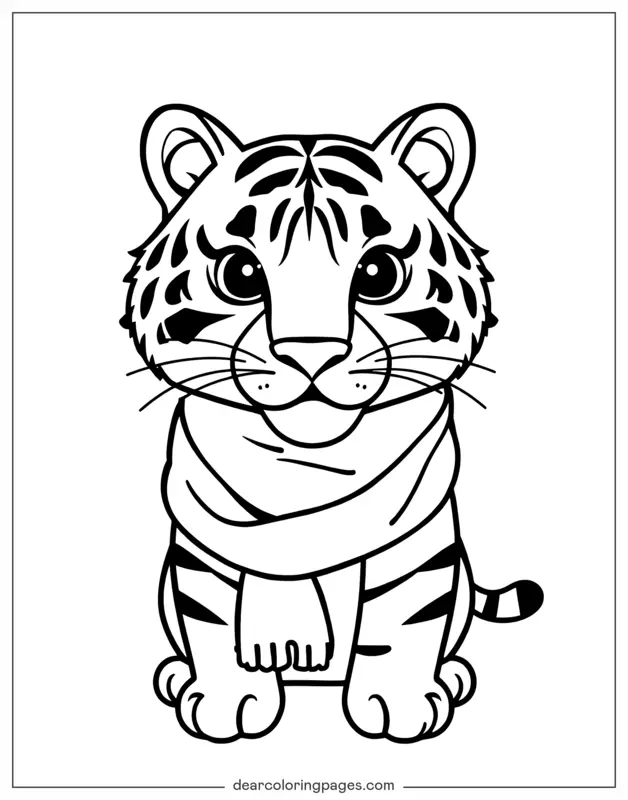 Tiger Coloring Page - Tiger Wearing Scarf