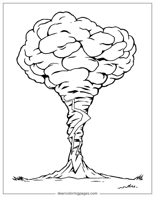 Tornado Coloring Page - Tornado and Lightning Bolts