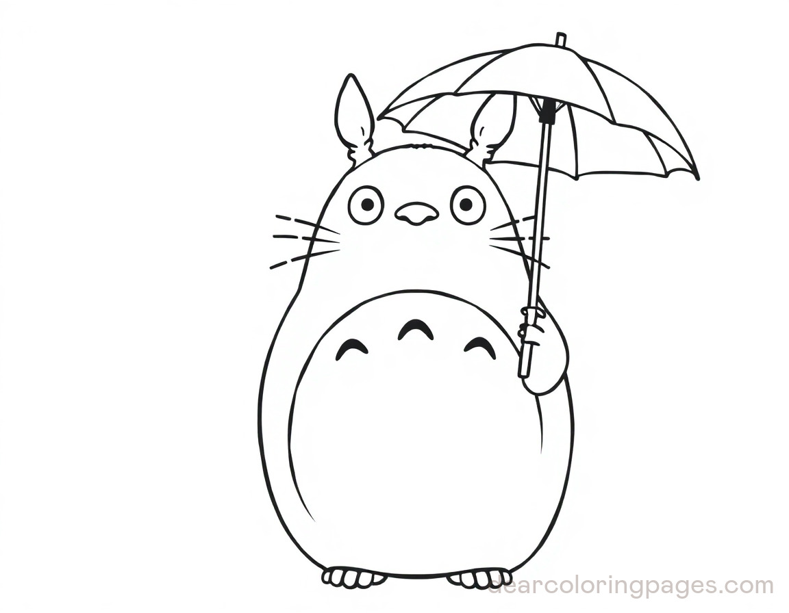 Disegno da Colorare di Totoro con Ombrello