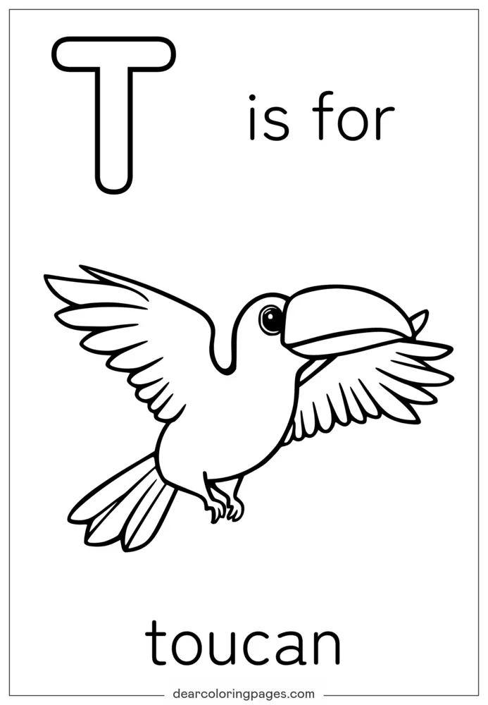 Disegno da Colorare Lettera T - T è per Toucan