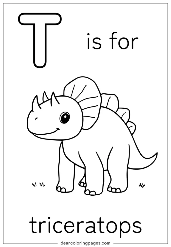 Letter T is for Triceratops Coloring Page
