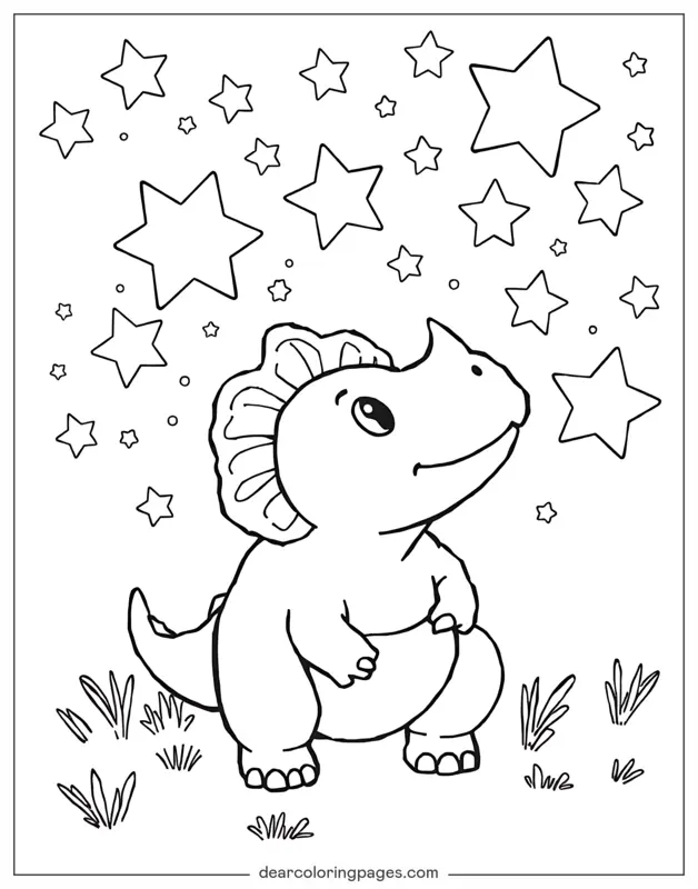 Triceratops Ausmalbild - Baby-Triceratops mit Sternen