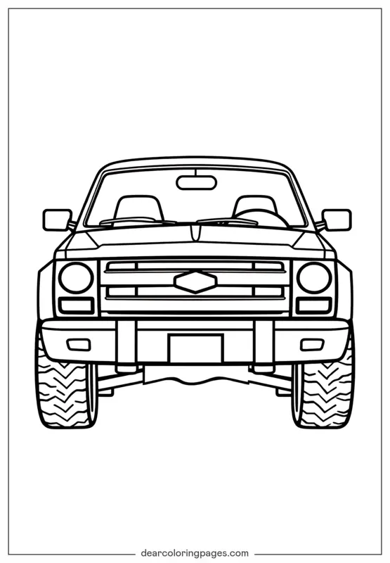 Truck Coloring Page - Front View of Pick-Up Truck