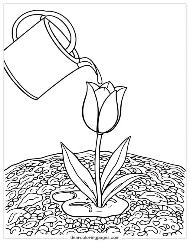 Tulipano Disegno da Colorare - Annaffiando il tulipano