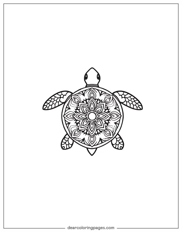 Turtle Coloring Page - Turtle With Mandala Patterns