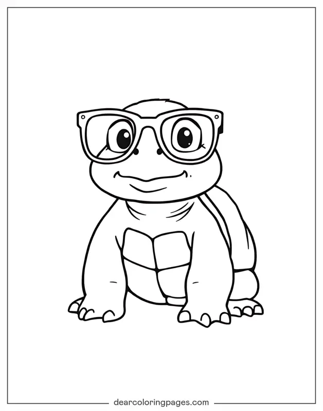Turtle Coloring Page - Wise Turtle With Glasses