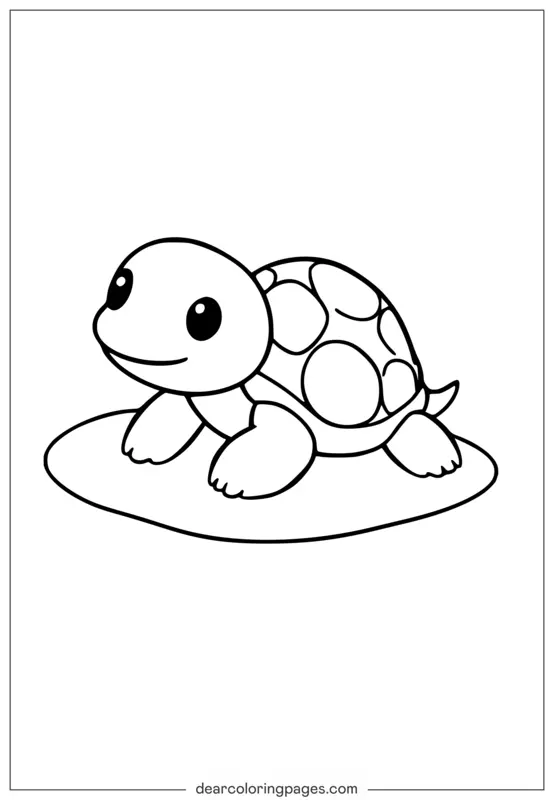 Turtle Coloring Page - Cute Turtle on Lily Pad Coloring