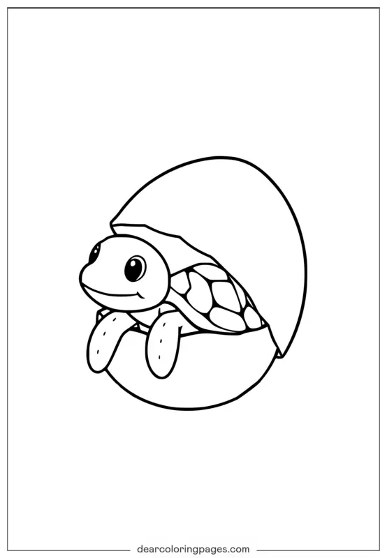 Turtle Coloring Page - Cute Baby Sea Turtle Hatching