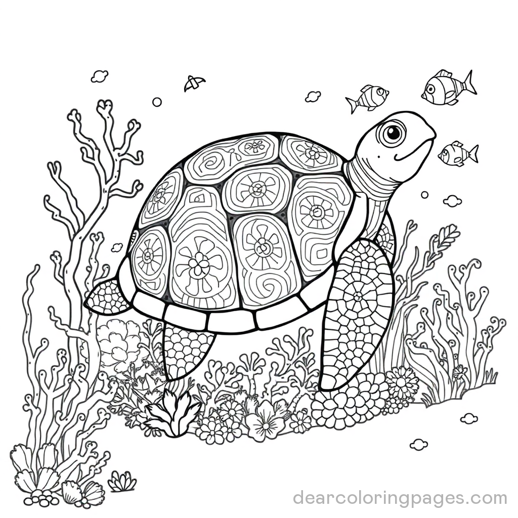 Decorative Sea Turtle in Coral Garden