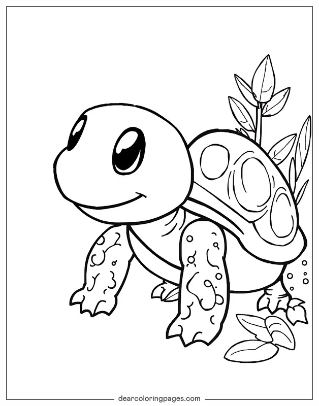 Turtle Coloring Page - Cute Cartoon Turtle Coloring Page