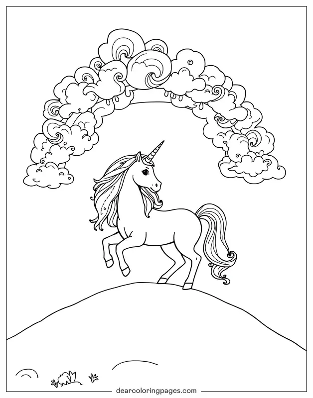 Unicórnio Desenho para Colorir - Unicórnio em uma Colina