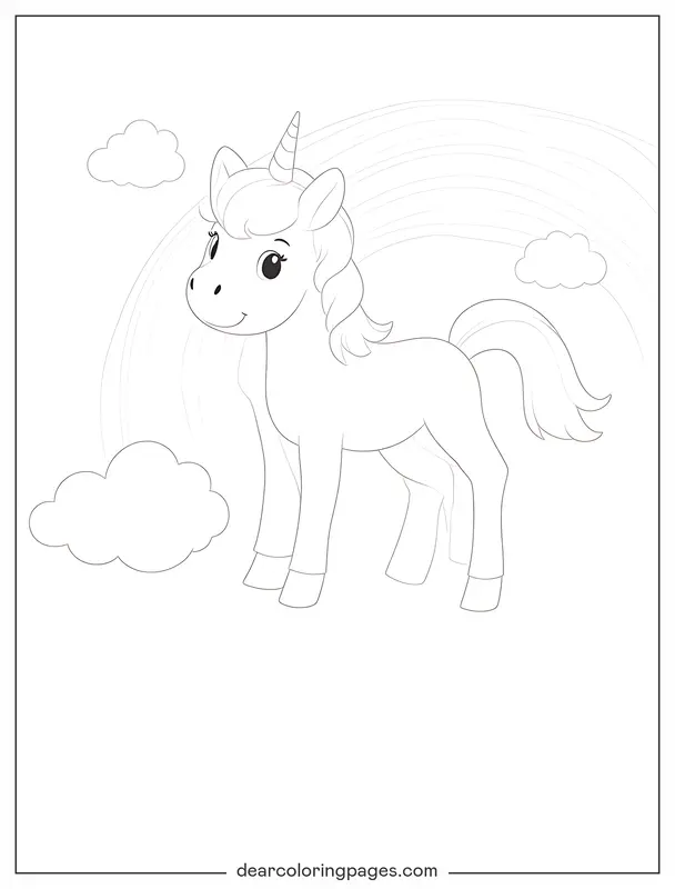 Unicórnio Desenho para Colorir - Unicórnio e Arco-íris Desenho para Colorir