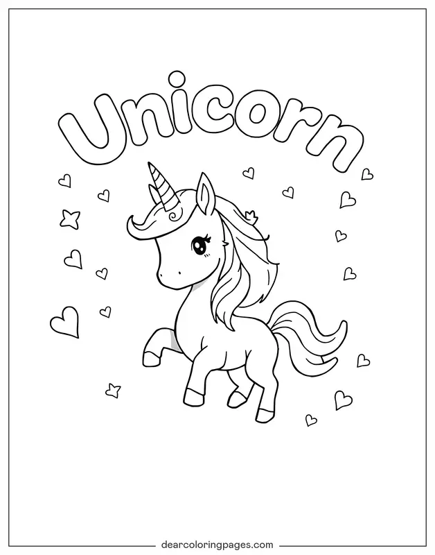Unicórnio Desenho para Colorir - Unicórnio com Texto Contornado