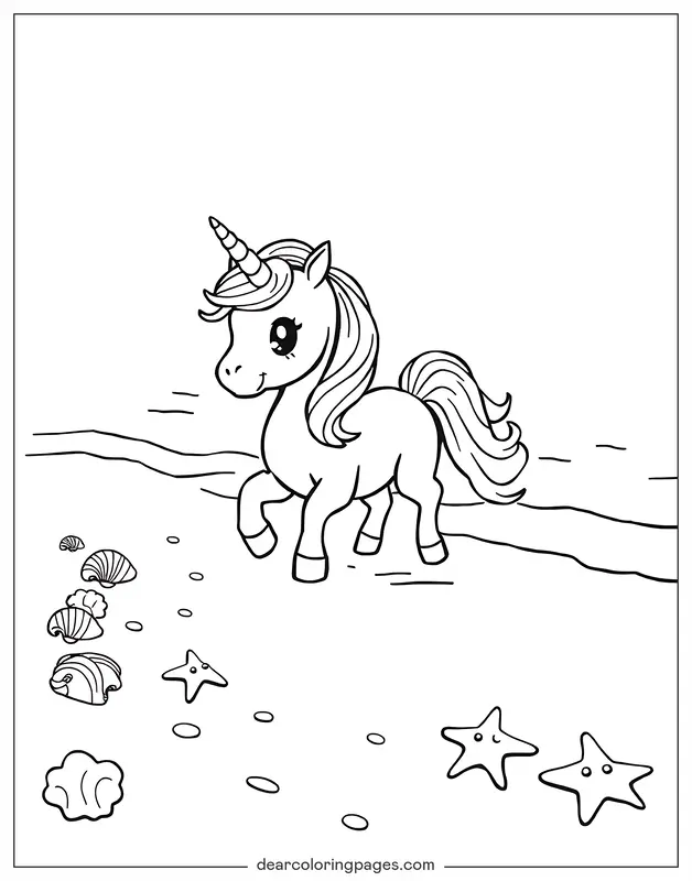 Unicórnio Desenho para Colorir - Unicórnio na Praia