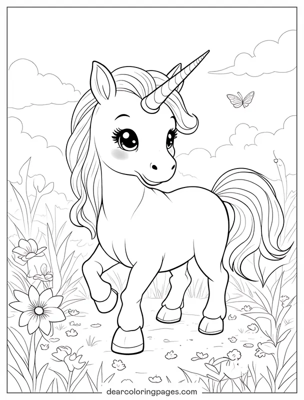 Unicórnio Desenho para Colorir - Unicórnio em um Jardim