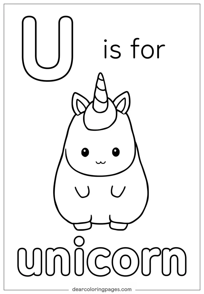 Letra U es para Unicornio Dibujo para Colorear