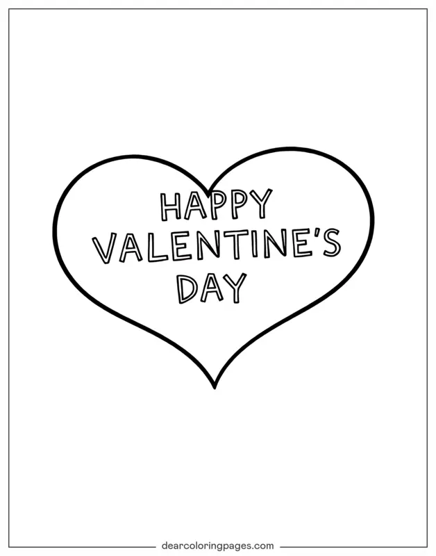 Día de San Valentín Dibujo para Colorear - Corazón con Feliz Día de San Valentín
