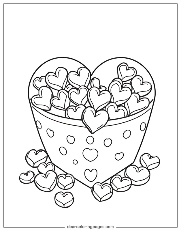 Día de San Valentín Dibujo para Colorear - Caja de chocolates en forma de corazón