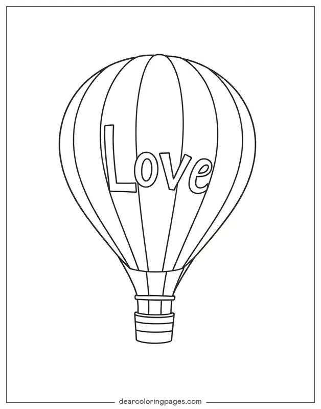 Día de San Valentín Dibujo para Colorear - Globo Aerostático con Texto Amor