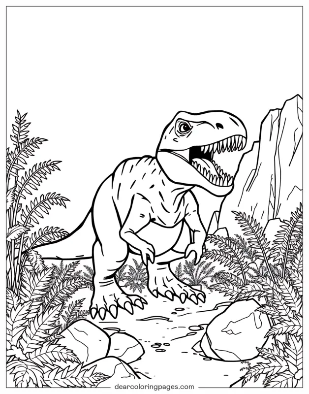 Velociraptor Dibujo para Colorear - Velociraptor en la jungla