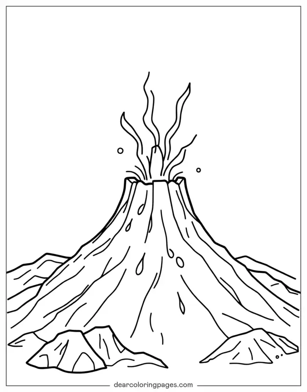 Coloriage de Volcan – Vulcain simple en éruption