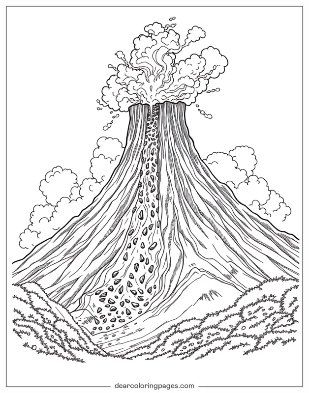 Coloriage de Volcan – Éruption volcanique