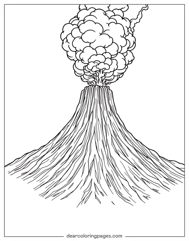 Coloriage de Volcan – Éruption volcanique avec de la fumée