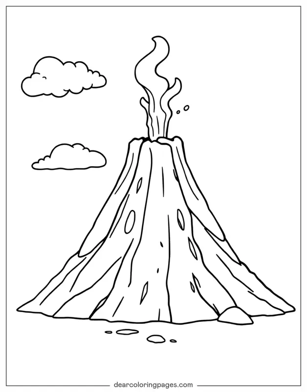 Coloriage de Volcan – Éruption volcanique en cartoon
