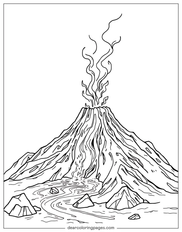 Coloriage de Volcan – Éruption volcanique avec de la lave