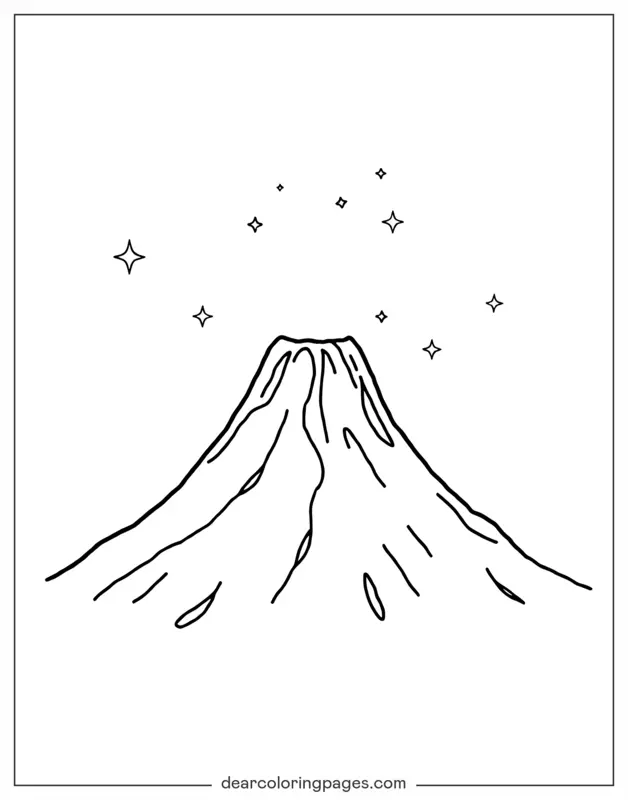 Coloriage de Volcan – Volcan avec des étoiles
