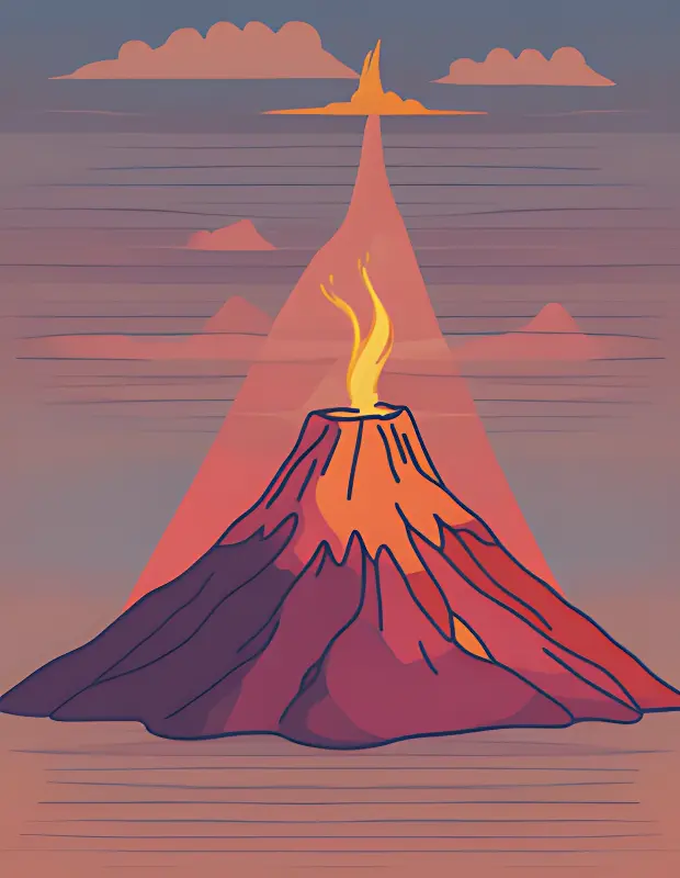 自然与建筑涂色页面 - 火山涂色页