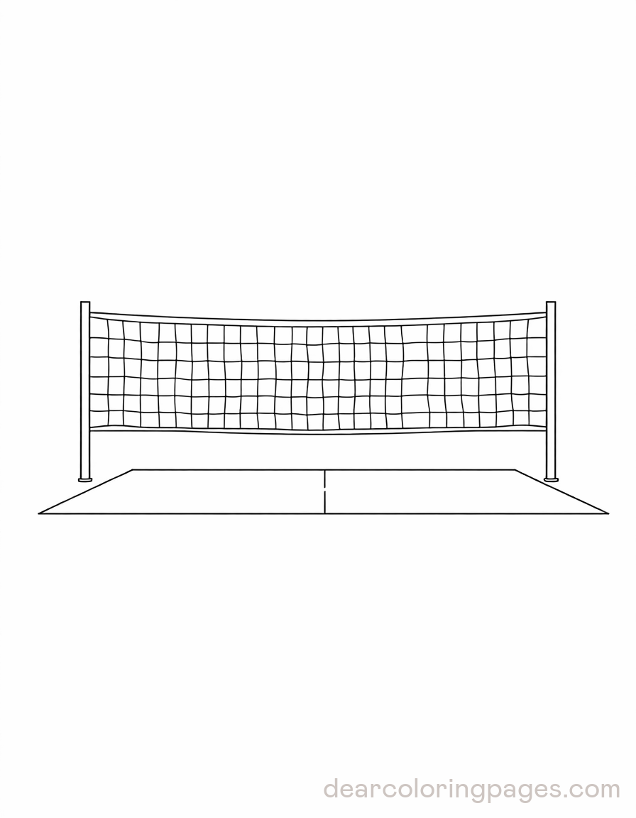 Volleyball Coloring Page - Simple Line Volleyball Court