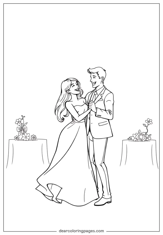 Hochzeit Ausmalbild - Paar Tanzen Bei Hochzeit