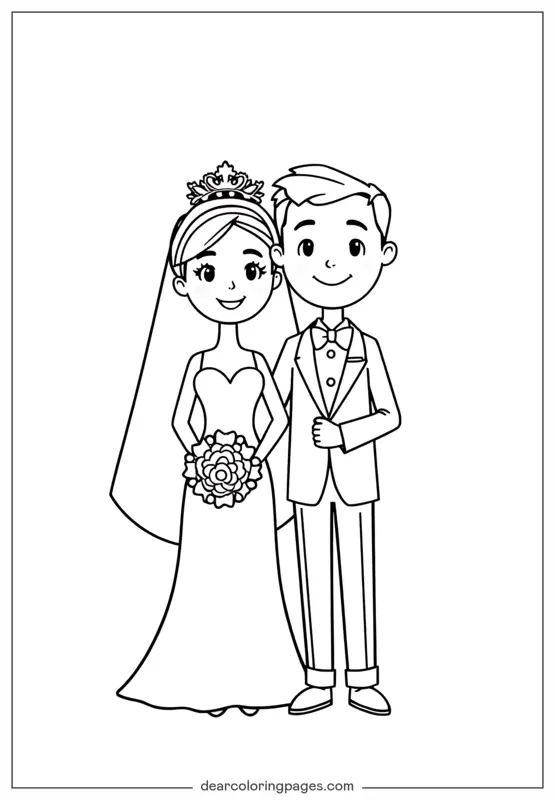 Hochzeit Ausmalbild - Druckbares Hochzeits-Ausmalbild