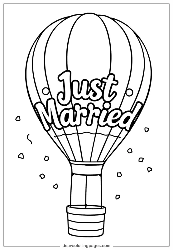 Hochzeit Ausmalbild - Just Married Heißluftballon
