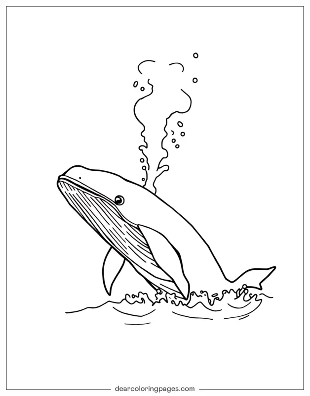 Ocean Animal Coloring Page - Whale Jumping Out of Ocean Surface