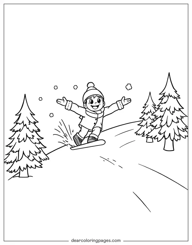 Invierno Dibujo para Colorear - snowboarder