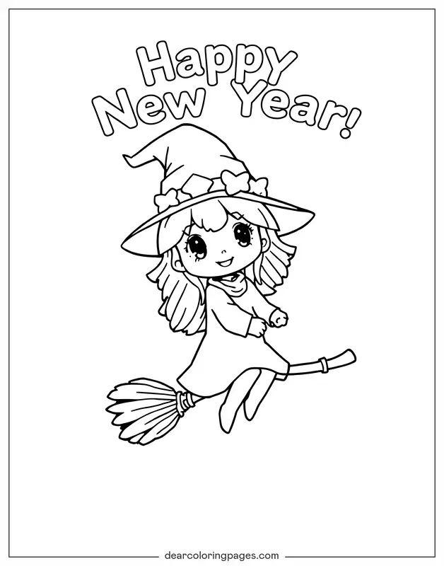 Capodanno Disegno da Colorare - Strega di Capodanno