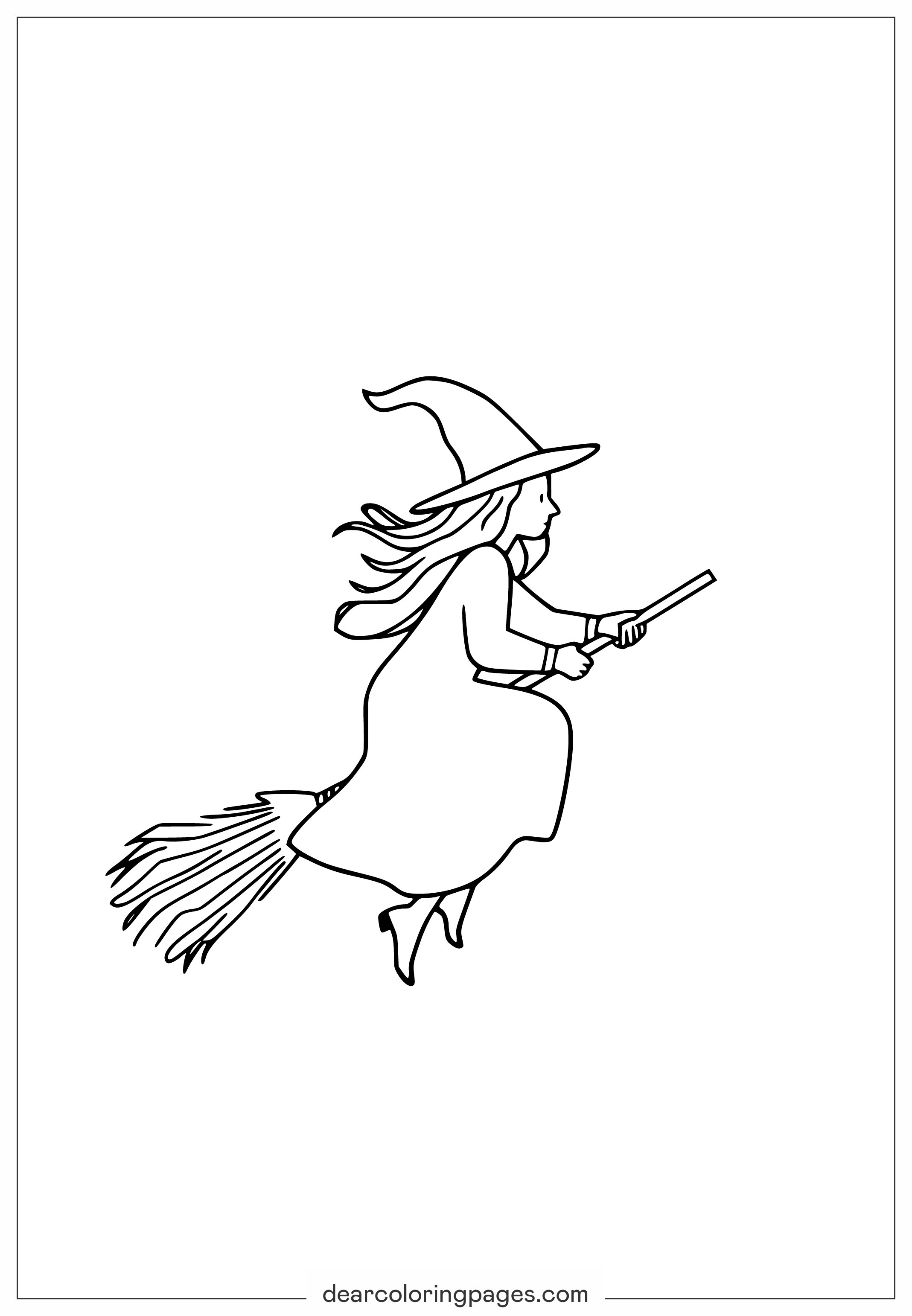 Coloring Page of Witch's Broomstick Ride