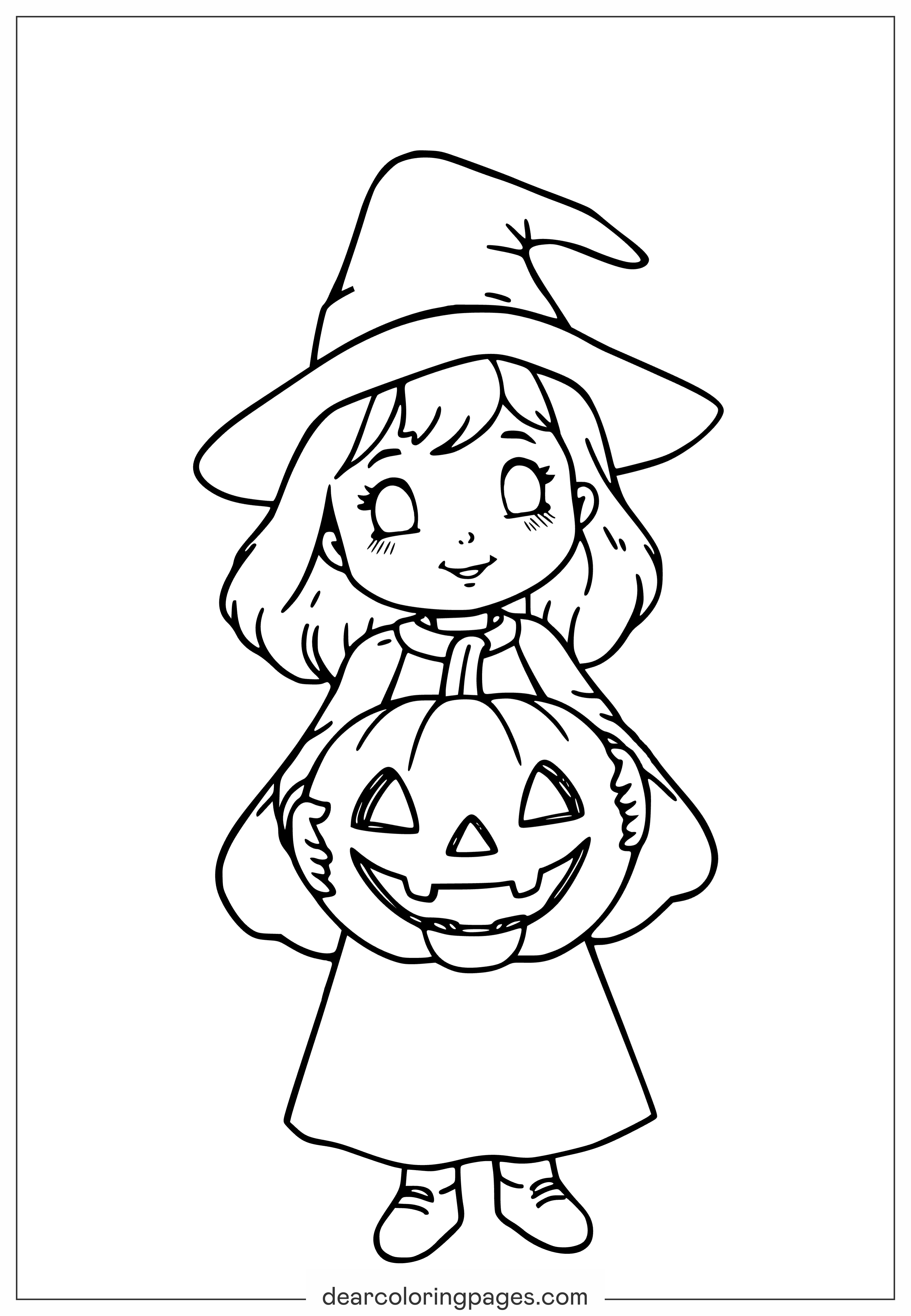 Halloween Witch Coloring Page With Jack O'Lantern