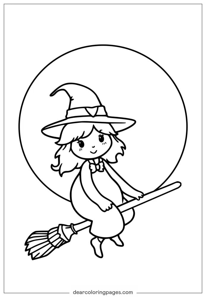 Süße Halloween Hexe Ausmalbild für Kinder