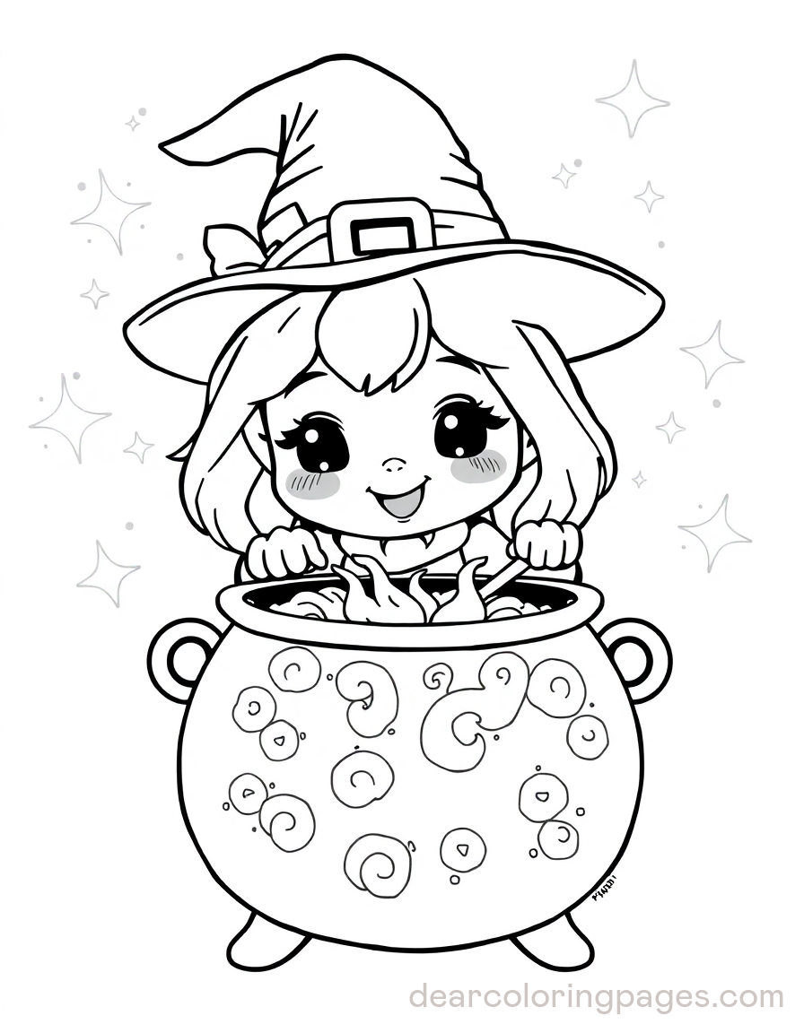 Chibi Witch Stirring a Cauldron