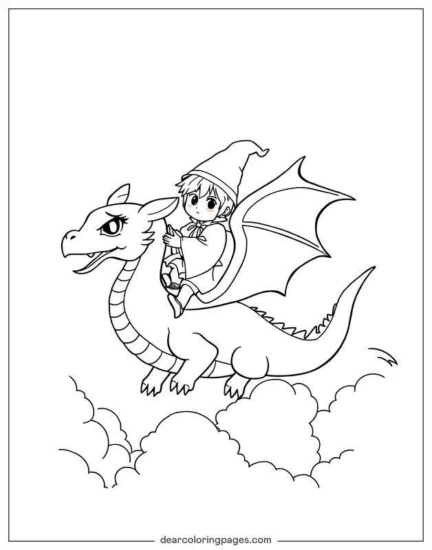 Dragão Desenho para Colorir - Mago e Seu Dragão
