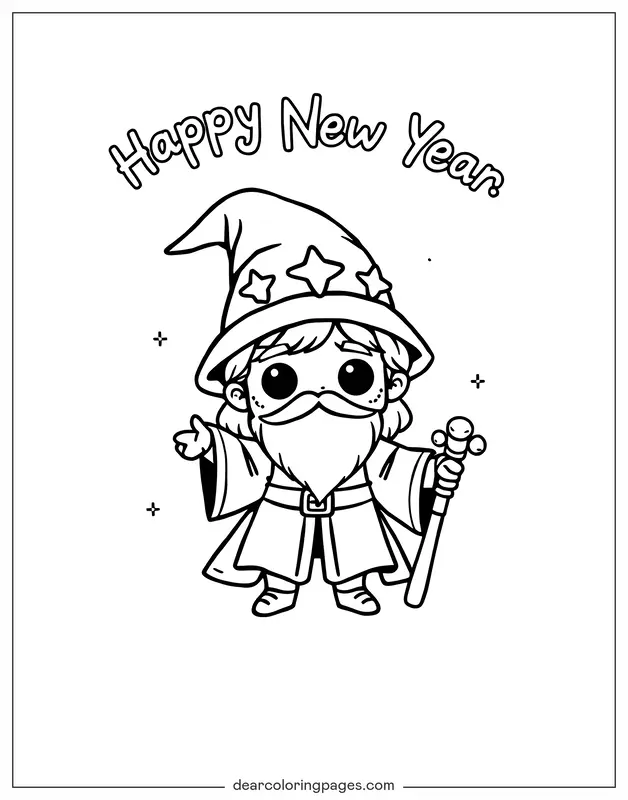 Capodanno Disegno da Colorare - Mago di Capodanno