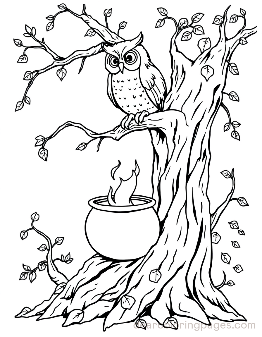 Owl Watching Over Cauldron