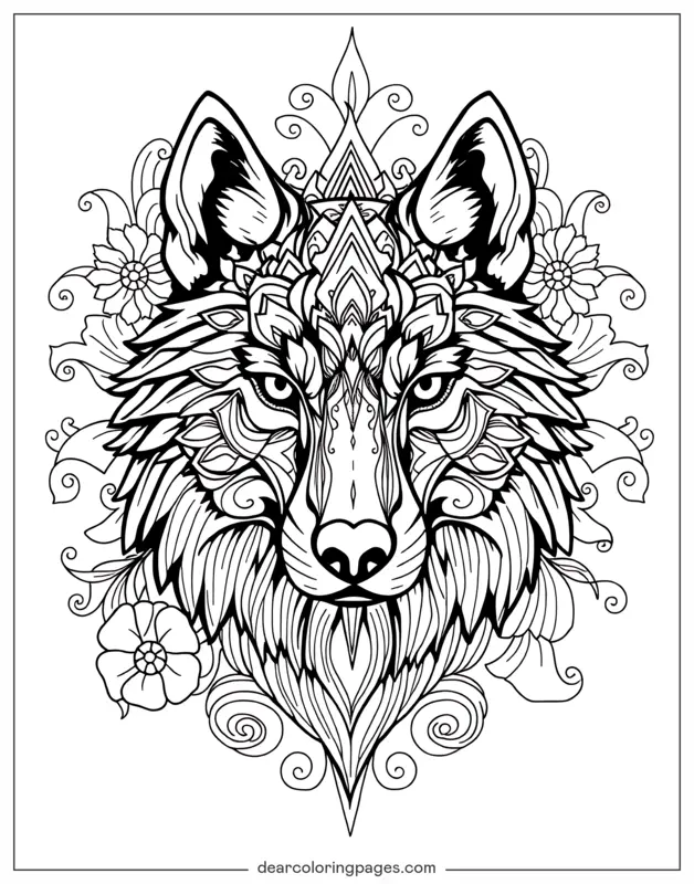Mandala Dibujo para Colorear - Mandala de Cabeza de Lobo