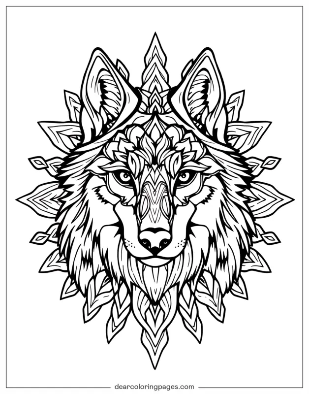 Mandala Dibujo para Colorear - Mandala de Cara de Lobo
