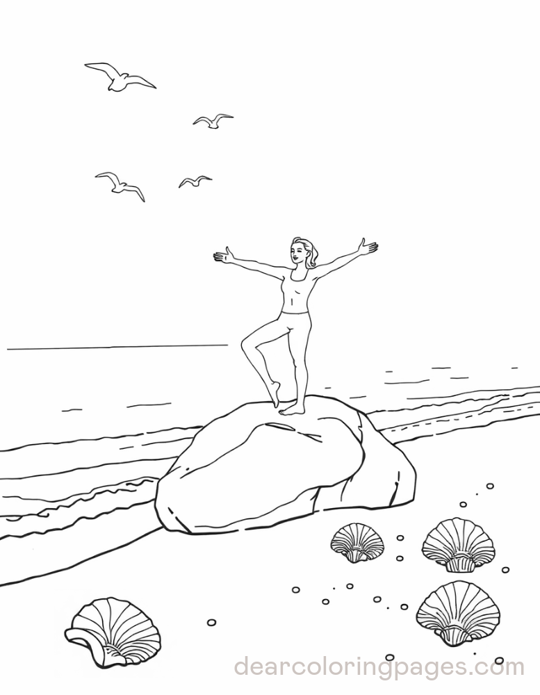 Yoga Coloring Page - Yoga Practitioner by the Ocean