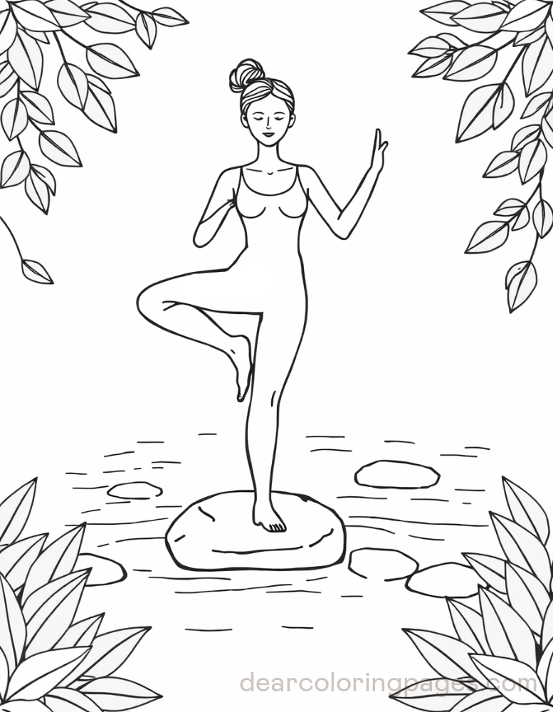 Yoga Coloring Page - Peaceful Yogi on River Rock